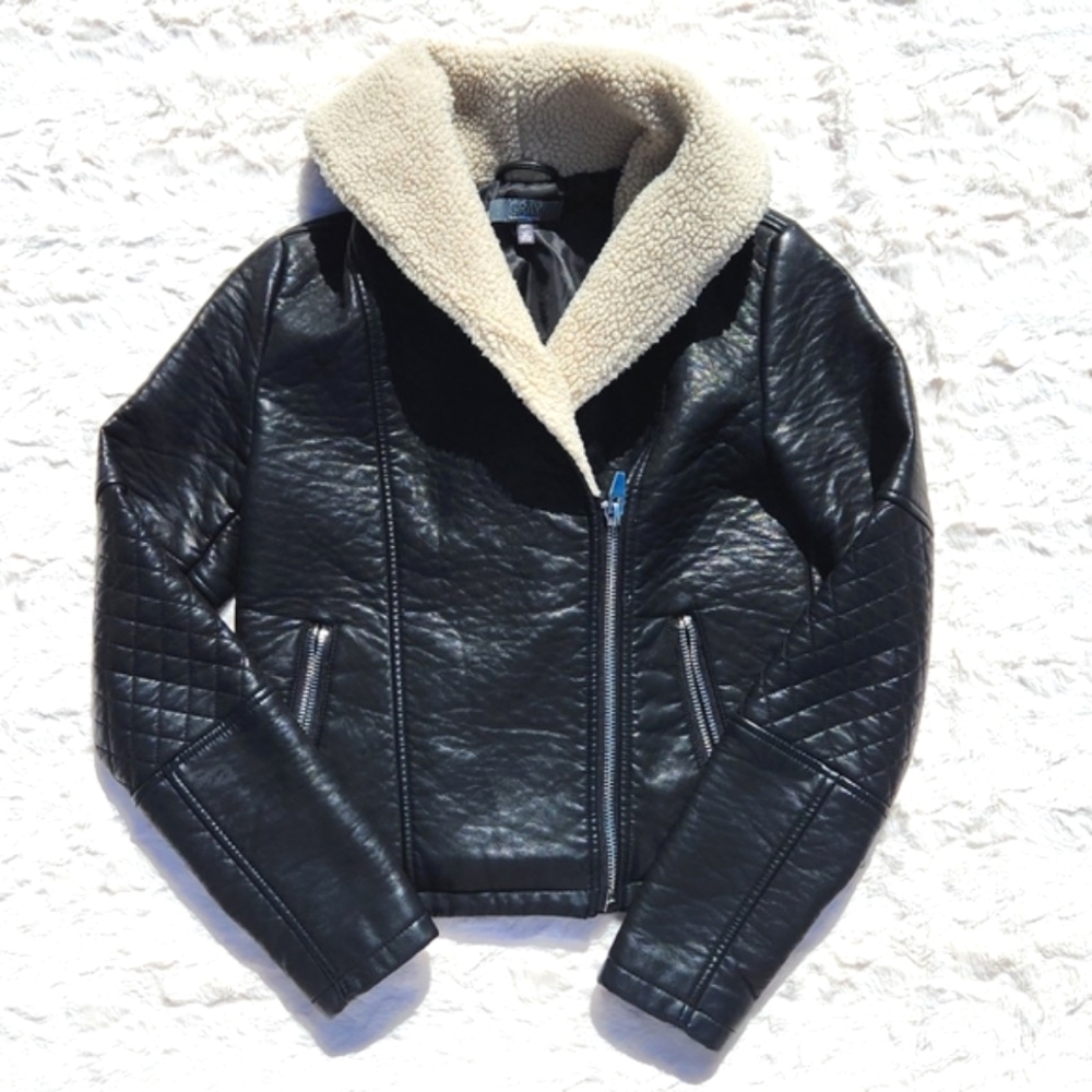 GRAY, SAKS FIFTH AVENUE, Black, Sz. XS, Fur Collared, Bomber Style, Zipper, Coat